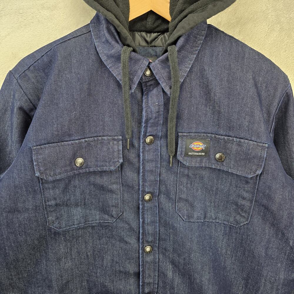Dickies Skateboarding Denim Jacket Mens Medium Blue Hooded Quilted Lined Y2K - Picture 3 of 11